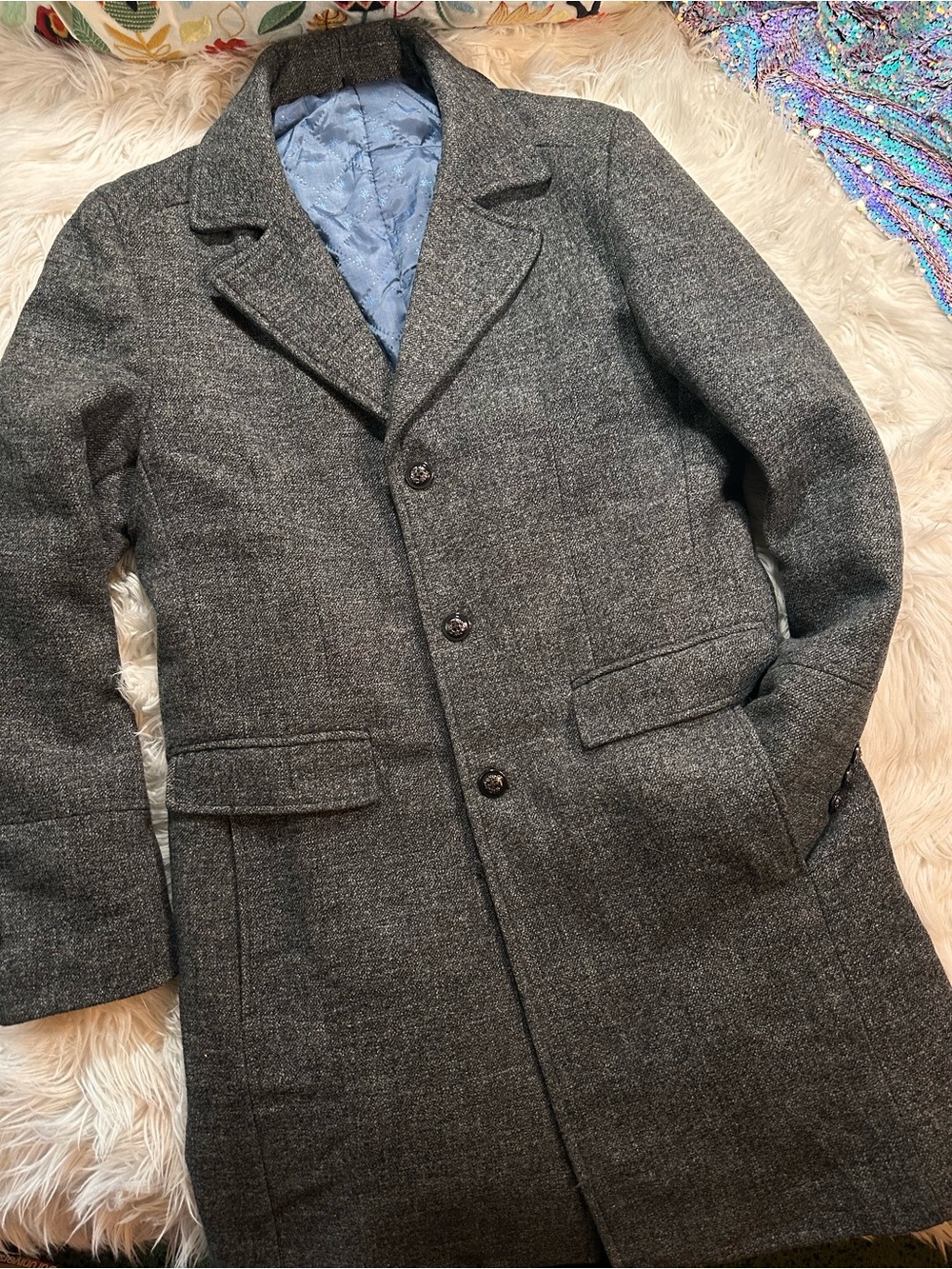 Jingpinfushi • Men’s Charcoal Grey Long Wool Blend Peacoat